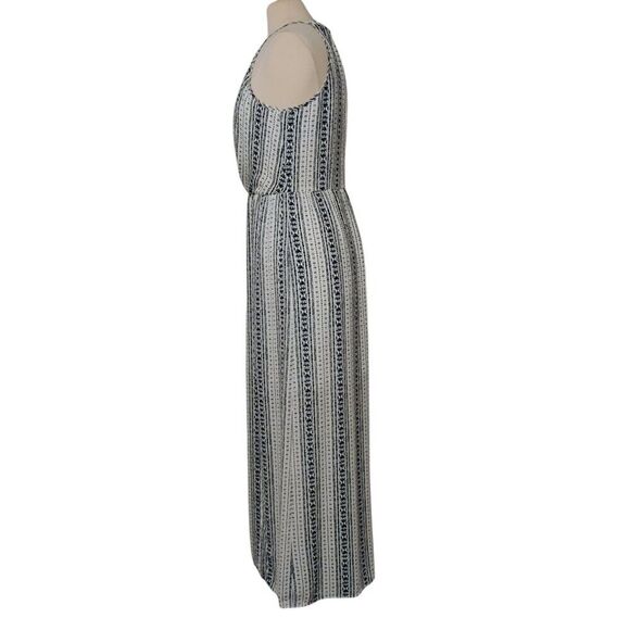 Daniel Rainn Dress Maxi High Neck Thin Straps Slit Chiffon Navy White Lined M - Picture 4 of 11
